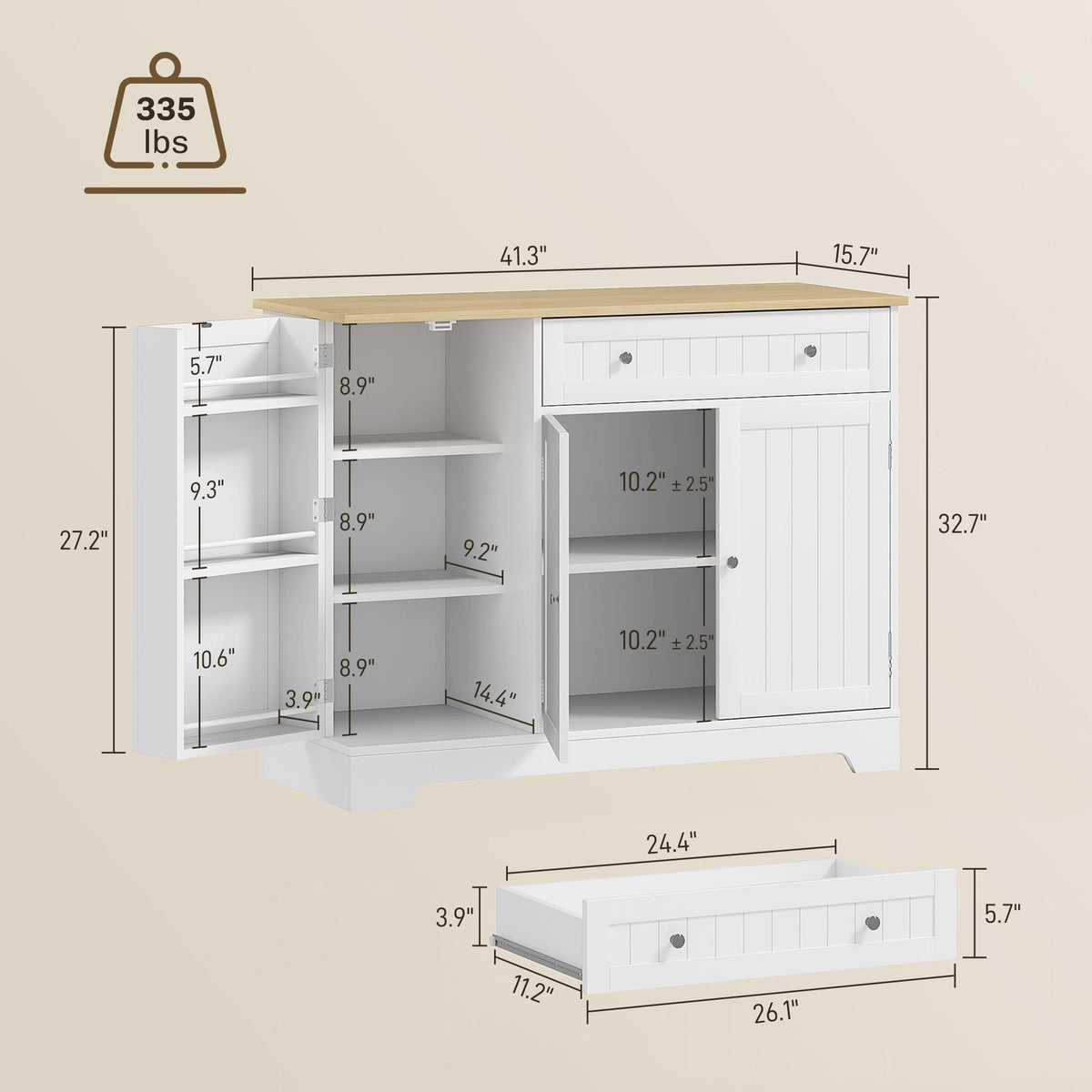 Modern Sideboard Cabinet, Kitchen Buffet Cabinet with Drawer, Adjustable Shelf, 3