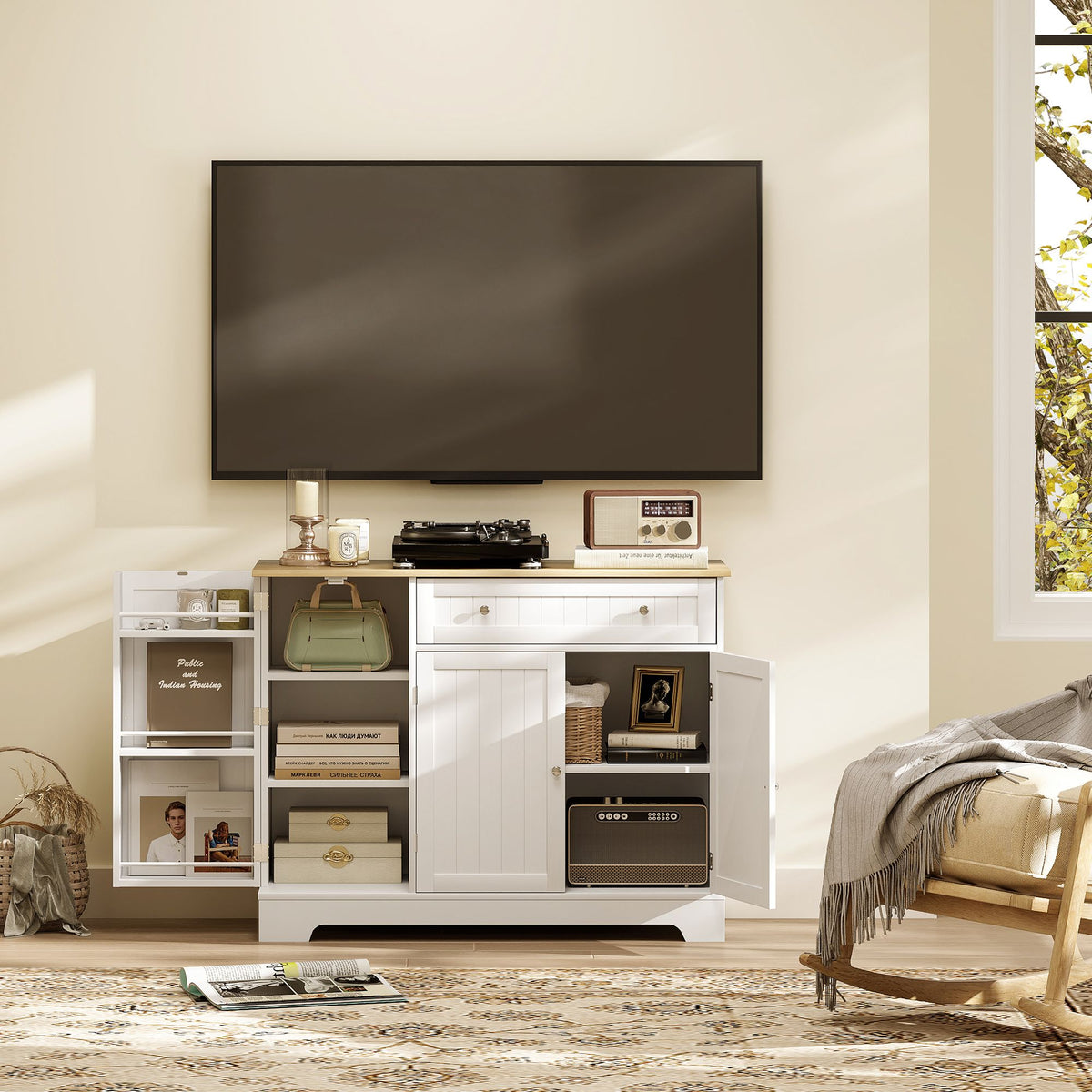 Modern Sideboard Cabinet, Kitchen Buffet Cabinet with Drawer, Adjustable Shelf, 3