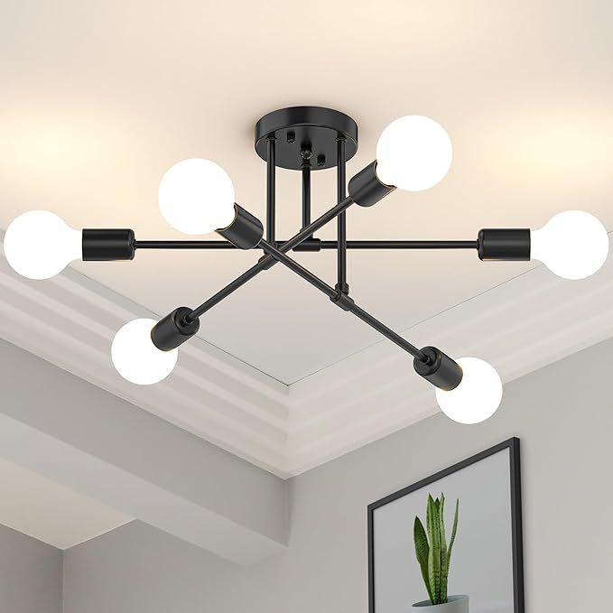 Black Mid-Century Sputnik Semi-Flush Chandelier