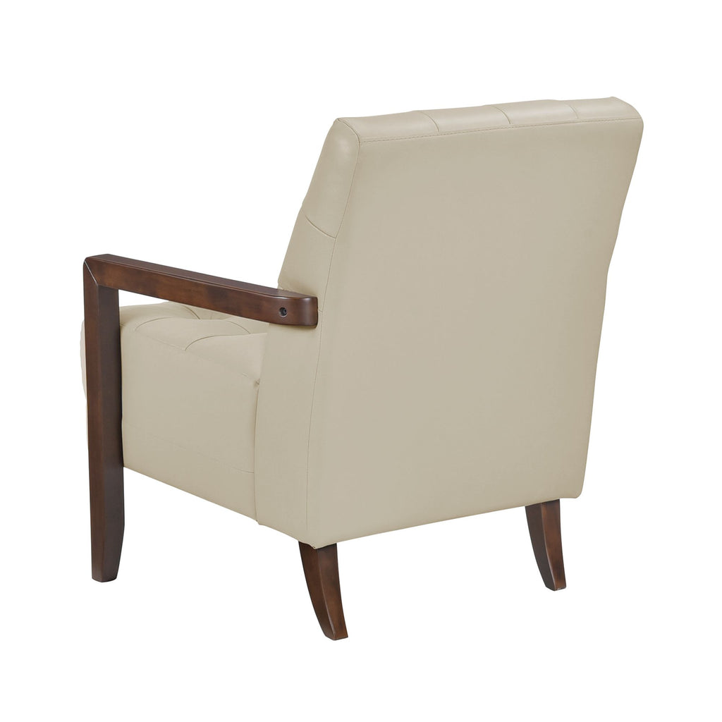 Modern Beige Accent Chair with Tufted Detail and Walnut Finish