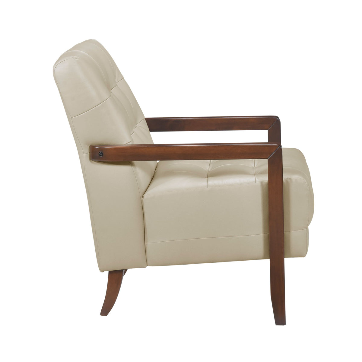 Modern Beige Accent Chair with Tufted Detail and Walnut Finish