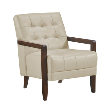 Modern Beige Accent Chair with Tufted Detail and Walnut Finish