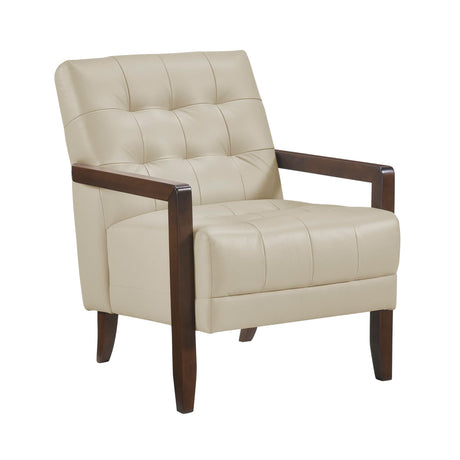 Modern Beige Accent Chair with Tufted Detail and Walnut Finish