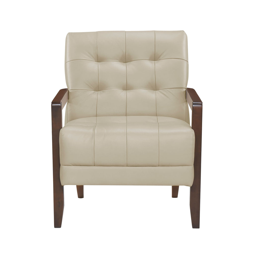 Modern Beige Accent Chair with Tufted Detail and Walnut Finish