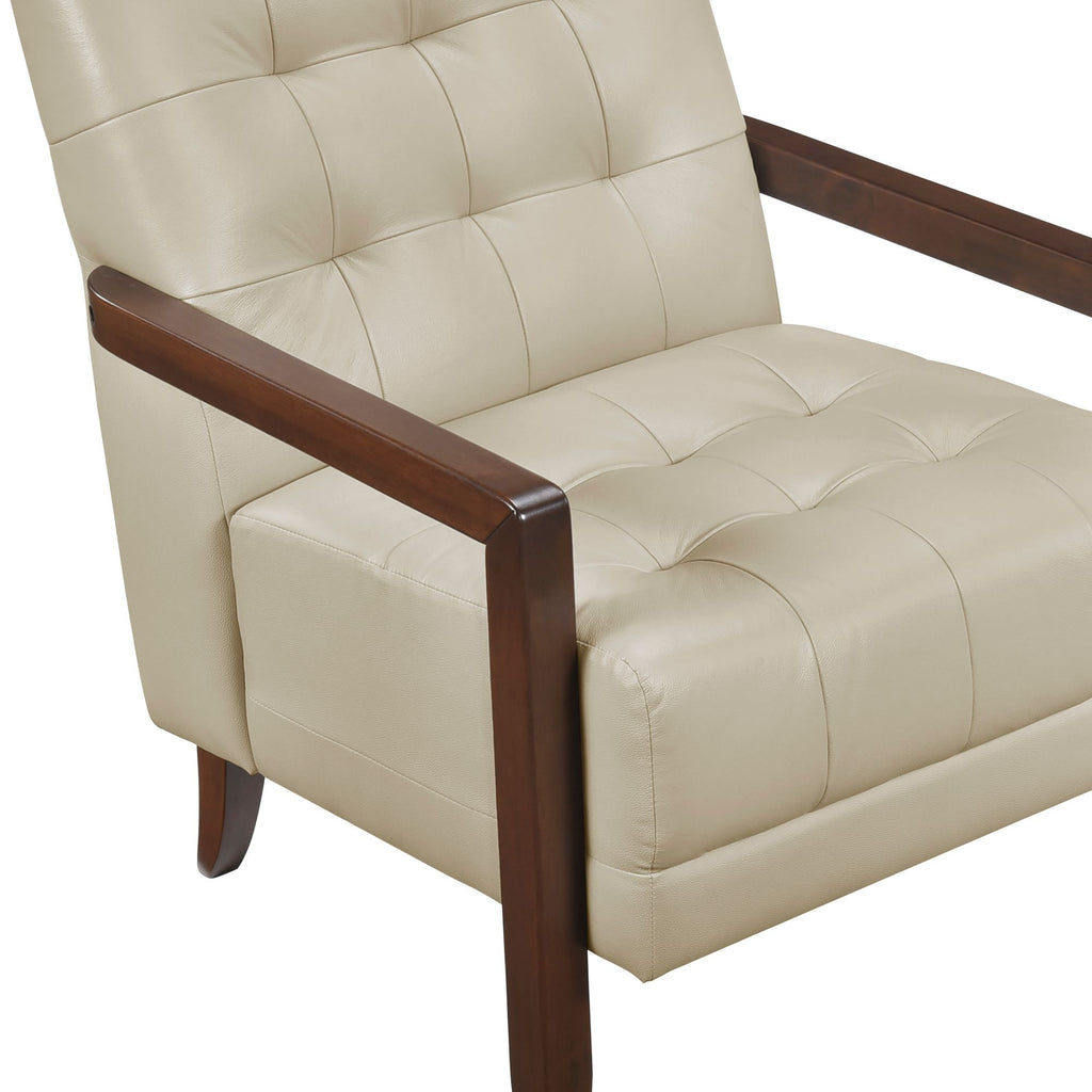 Modern Beige Accent Chair with Tufted Detail and Walnut Finish