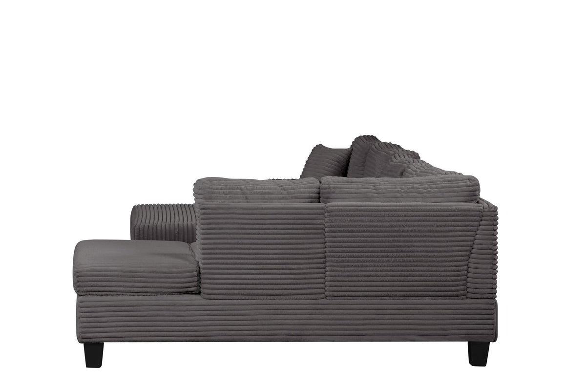 Modern Style Recliner Sectional Sofa with Storage Ottoman and Drop-Down Tray