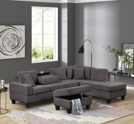 Modern Style Recliner Sectional Sofa with Storage Ottoman and Drop-Down Tray