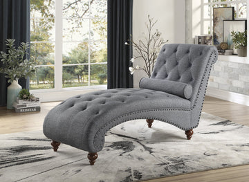 Bonne Dark Gray Button-Tufted Chaise with Bolster Pillow