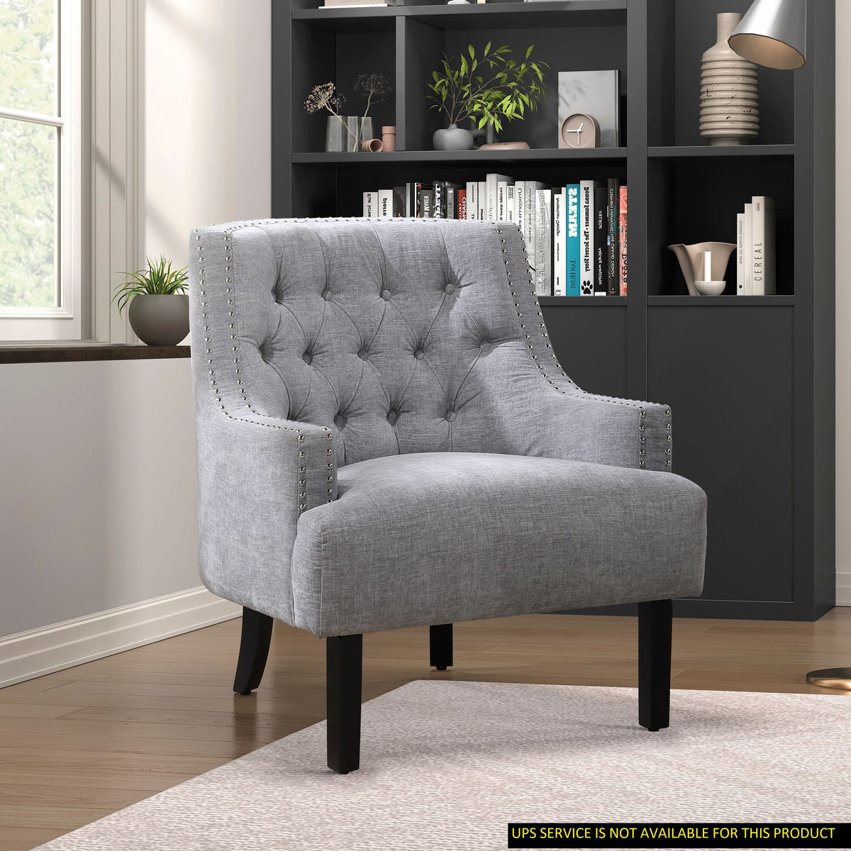 Gray Button-Tufted Accent Chair with Nailhead Trim