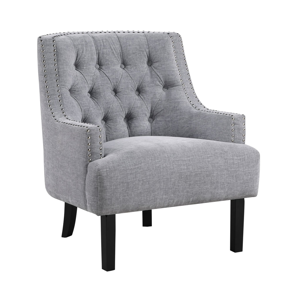 Gray Button-Tufted Accent Chair with Nailhead Trim