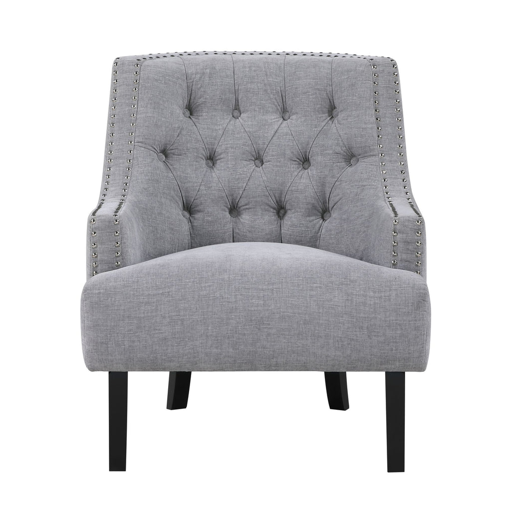 Gray Button-Tufted Accent Chair with Nailhead Trim