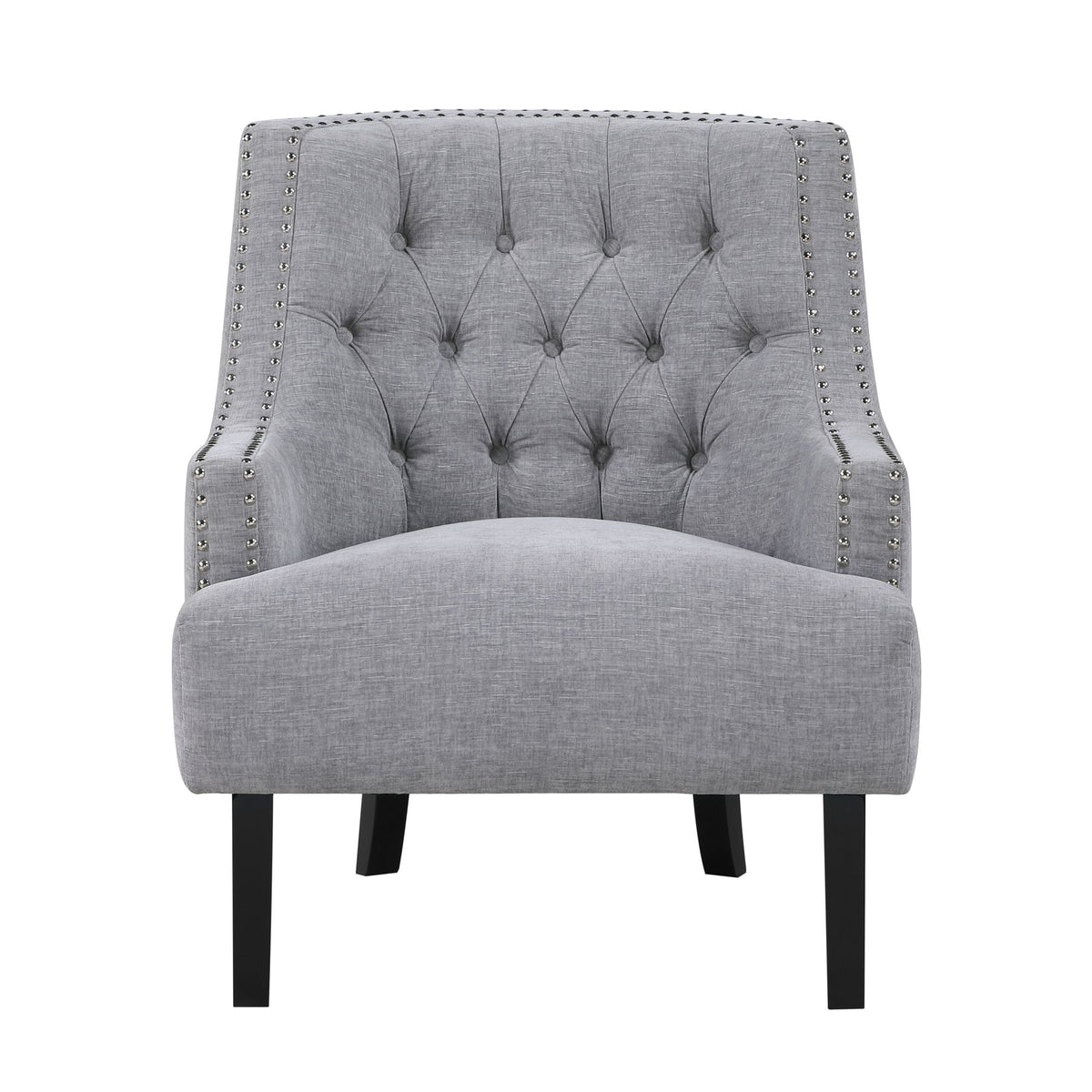 Gray Button-Tufted Accent Chair with Nailhead Trim