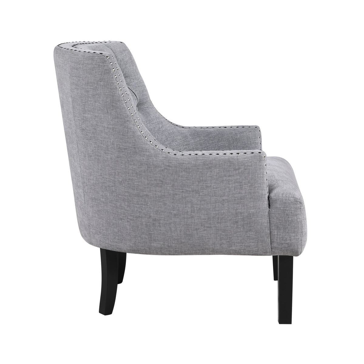 Gray Button-Tufted Accent Chair with Nailhead Trim