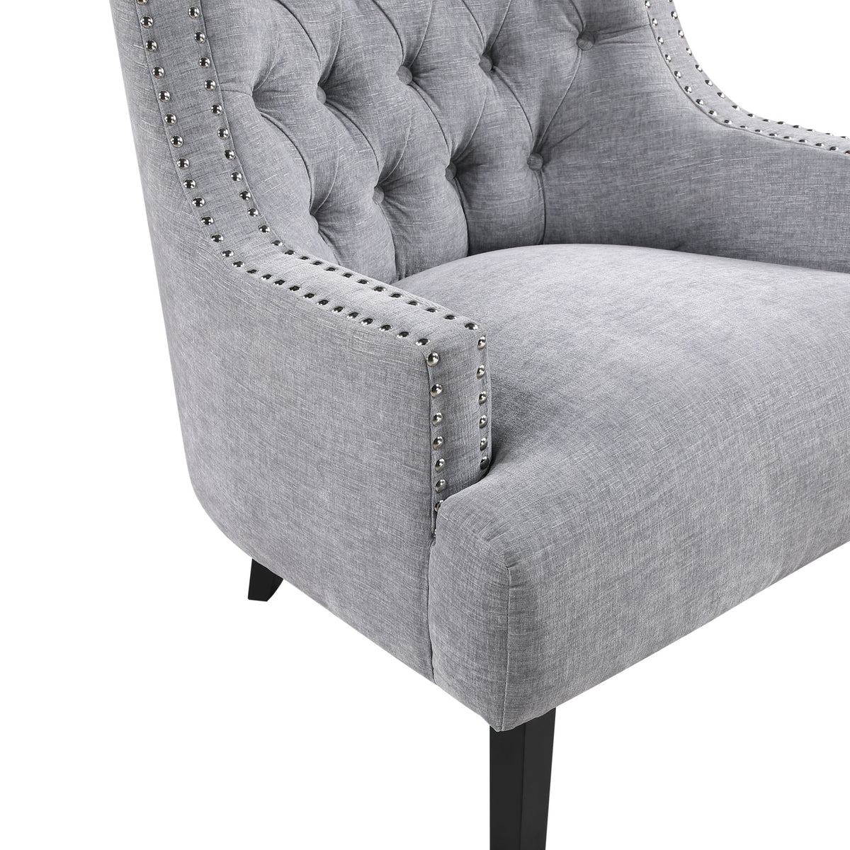 Gray Button-Tufted Accent Chair with Nailhead Trim