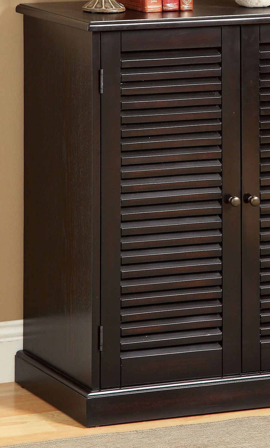 Espresso Shoe Cabinet with Louver Doors and Adjustable Shelves