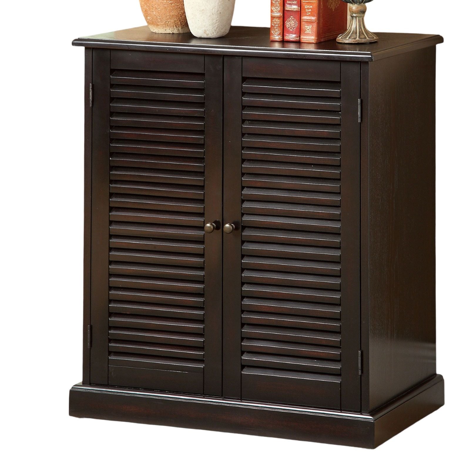 Espresso Shoe Cabinet with Louver Doors and Adjustable Shelves