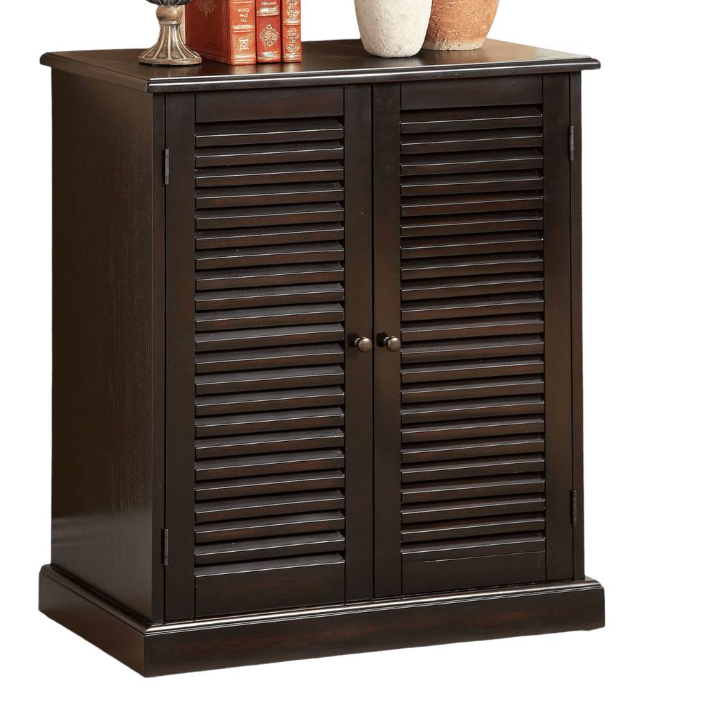 Espresso Shoe Cabinet with Louver Doors and Adjustable Shelves
