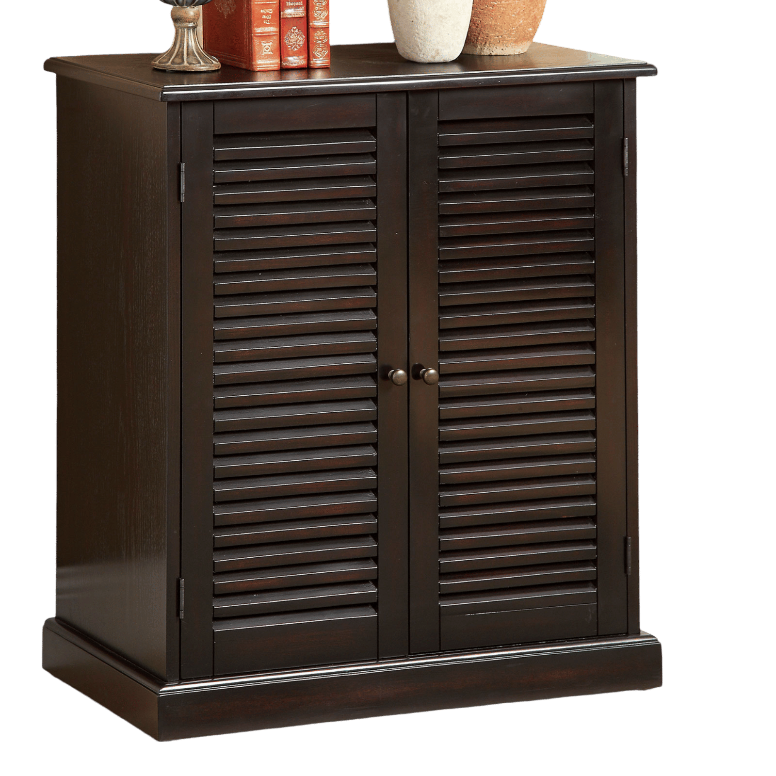 Espresso Shoe Cabinet with Louver Doors and Adjustable Shelves