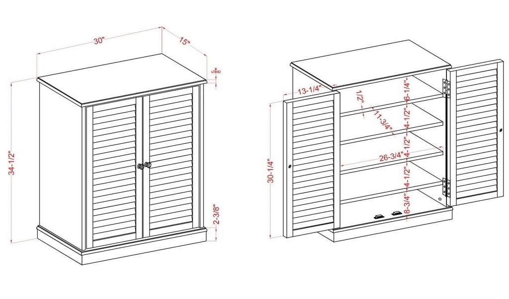 Espresso Shoe Cabinet with Louver Doors and Adjustable Shelves