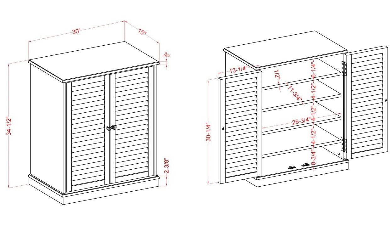 Espresso Shoe Cabinet with Louver Doors and Adjustable Shelves