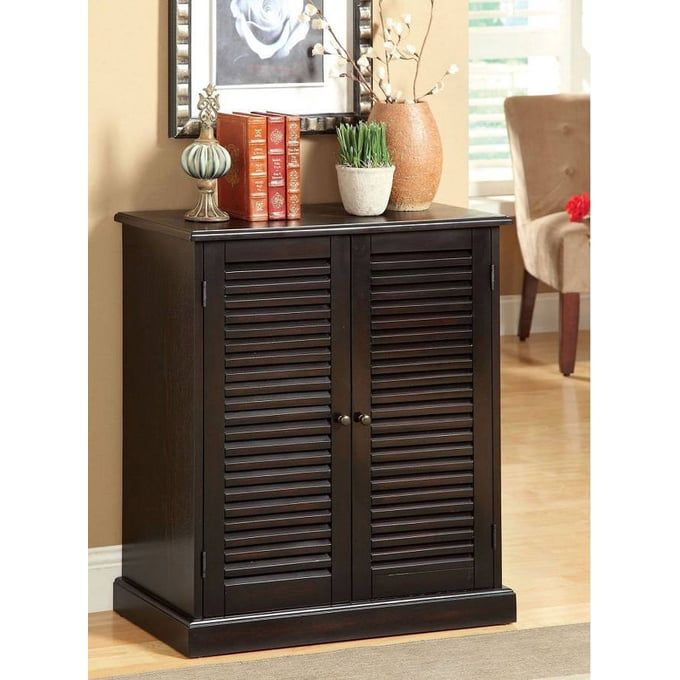 Espresso Shoe Cabinet with Louver Doors and Adjustable Shelves
