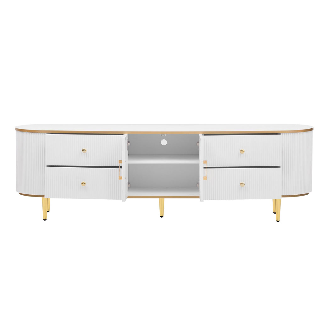 Curved Modern TV Console with Drawers and Cabinet