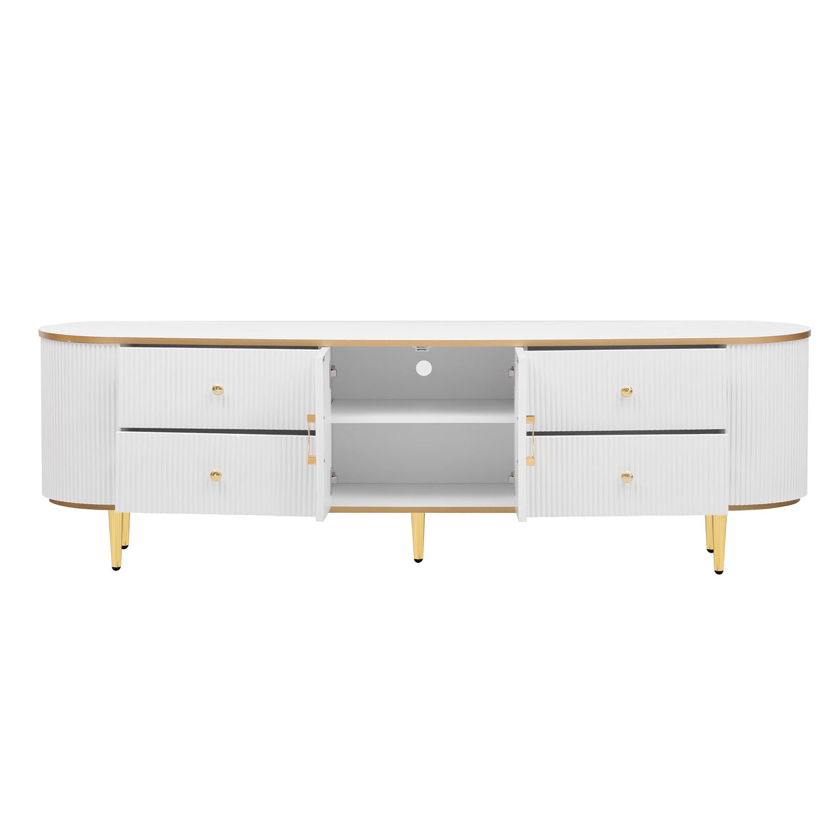 Curved Modern TV Console with Drawers and Cabinet