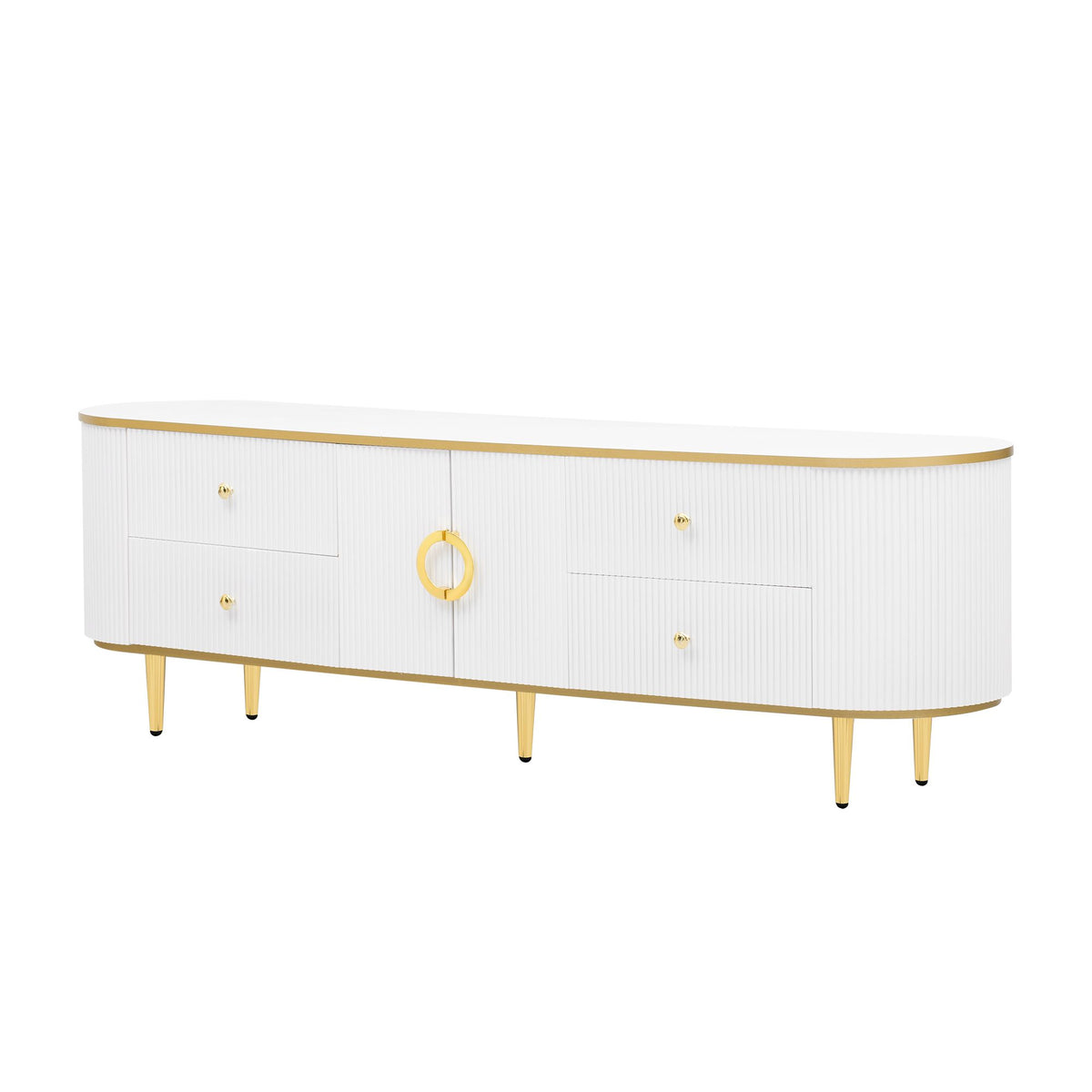 Curved Modern TV Console with Drawers and Cabinet