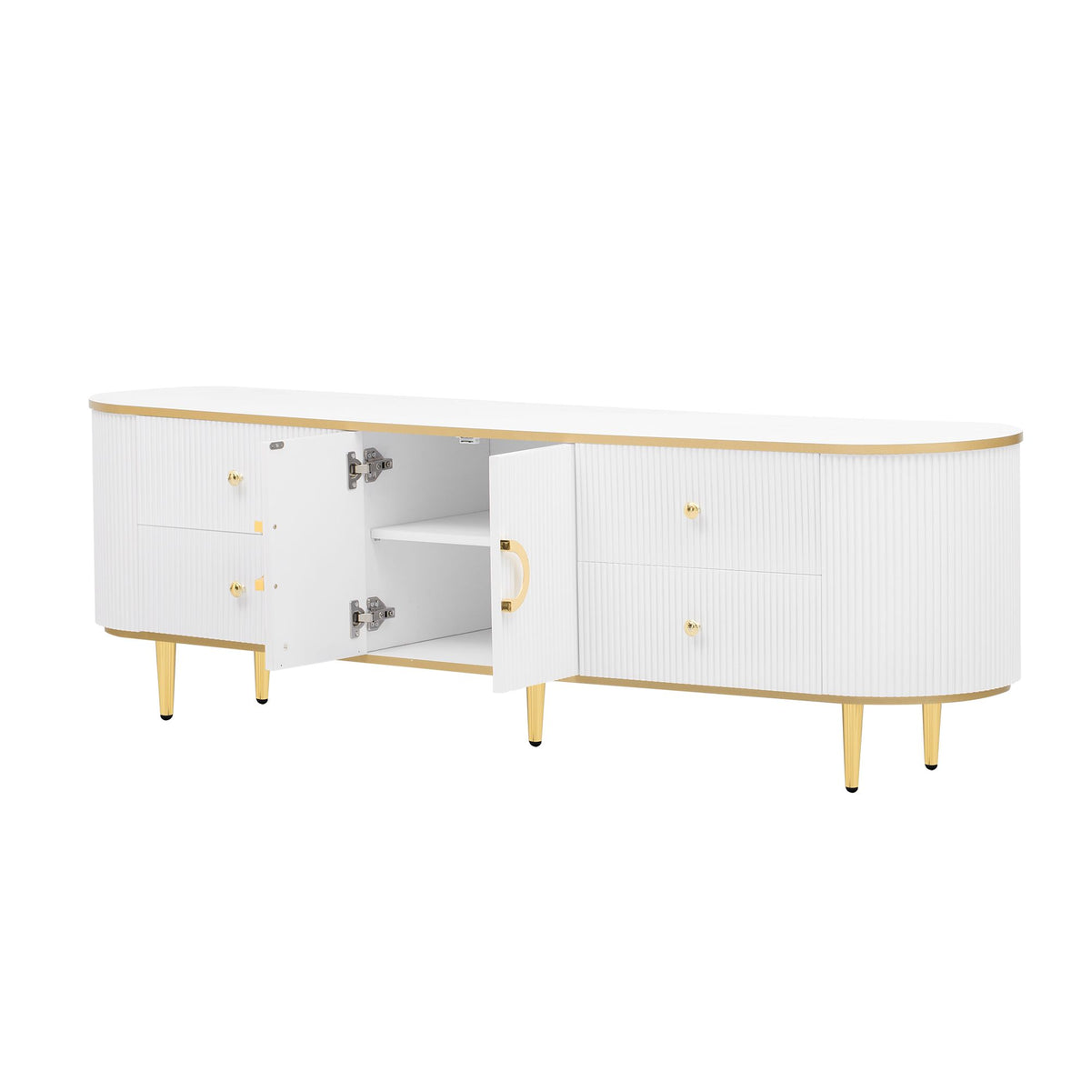 Curved Modern TV Console with Drawers and Cabinet