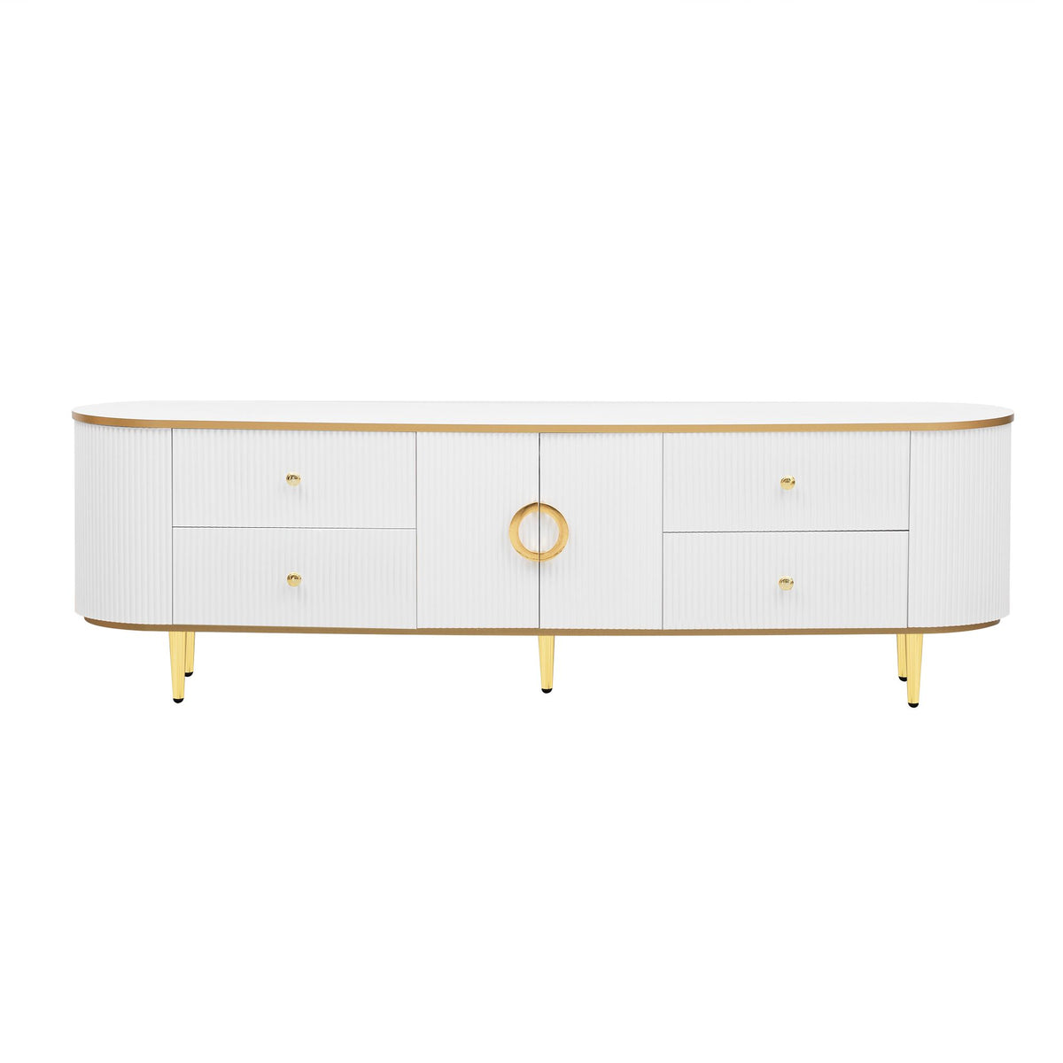 Curved Modern TV Console with Drawers and Cabinet