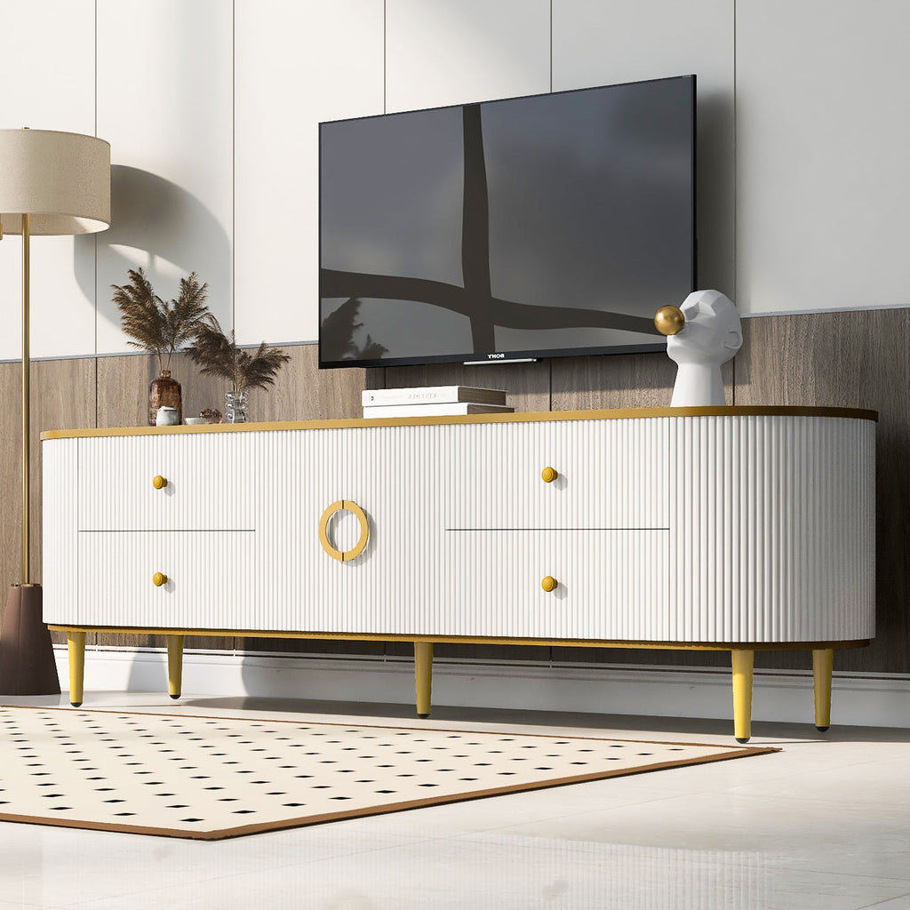 Curved Modern TV Console with Drawers and Cabinet