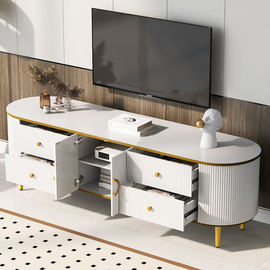 Curved Modern TV Console with Drawers and Cabinet