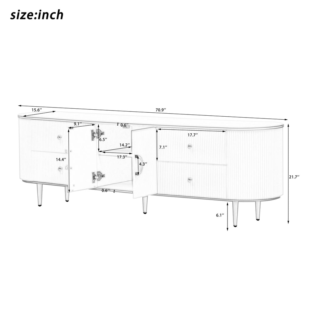 Curved Modern TV Console with Drawers and Cabinet