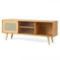 Mid-Century Modern TV Stand with Sliding Doors and Storage