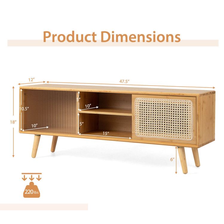 Mid-Century Modern TV Stand with Sliding Doors and Storage