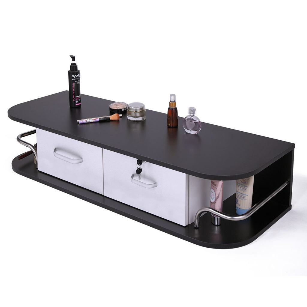 Modern Wall-Mounted Salon Styling Station with Lockable Drawers and Side Storage