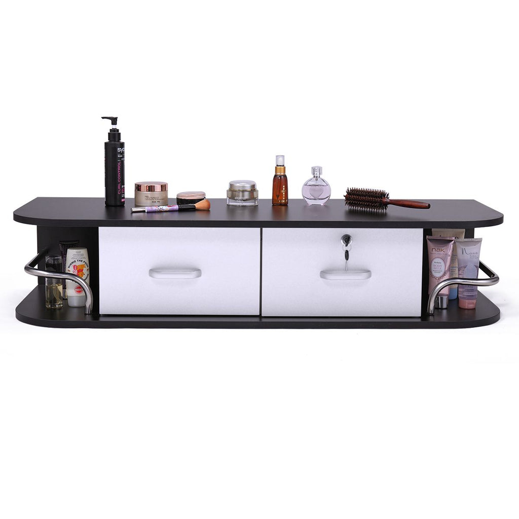 Modern Wall-Mounted Salon Styling Station with Lockable Drawers and Side Storage