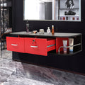 Modern Wall-Mounted Salon Styling Station with Lockable Drawers and Side Storage - black+red