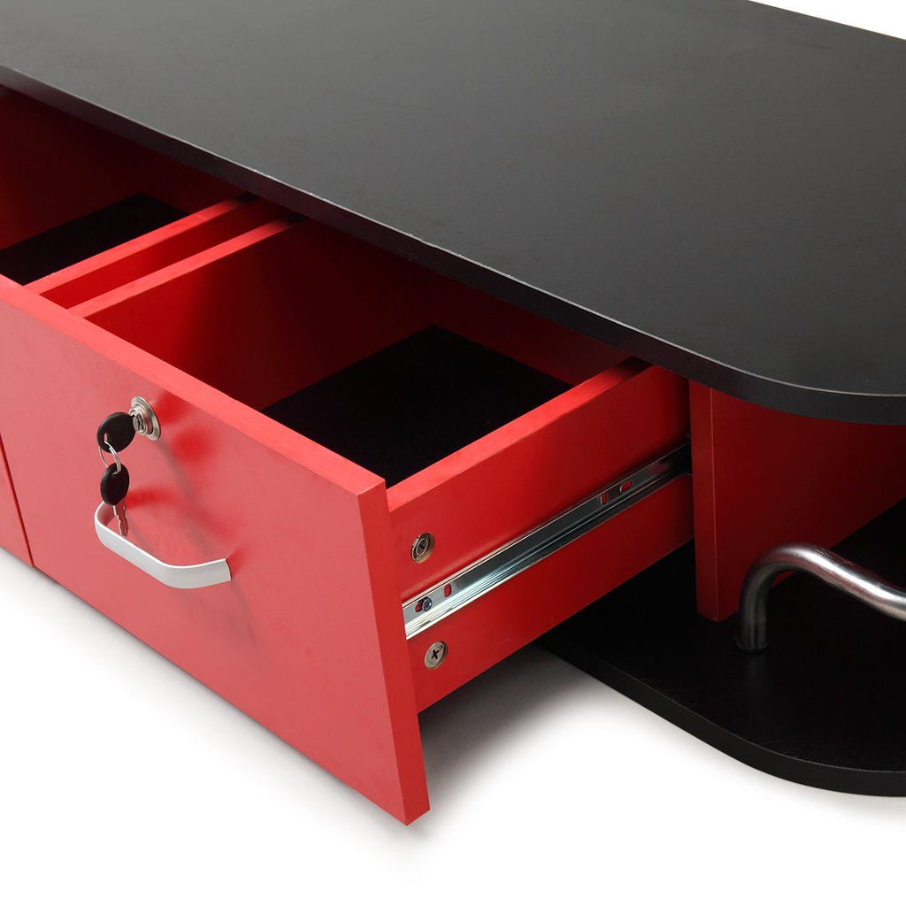 Modern Wall-Mounted Salon Styling Station with Lockable Drawers and Side Storage
