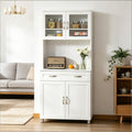 Modern White ' Kitchen Pantry with Glass-Front Hutch and Adjustable Shelves