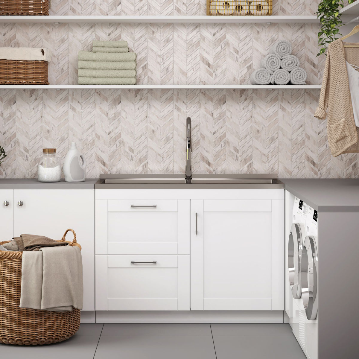 Wide Shaker Laundry Cabinet with Sink and Pull-Out Faucet