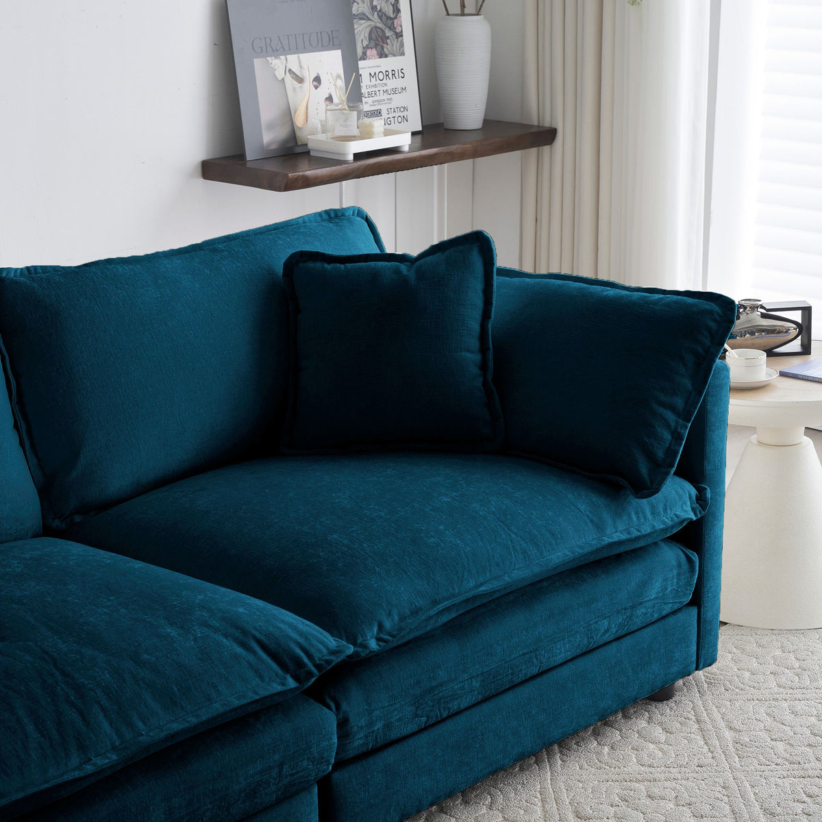 Blue Five-Seat Modular U-Shaped Sectional with Ottoman