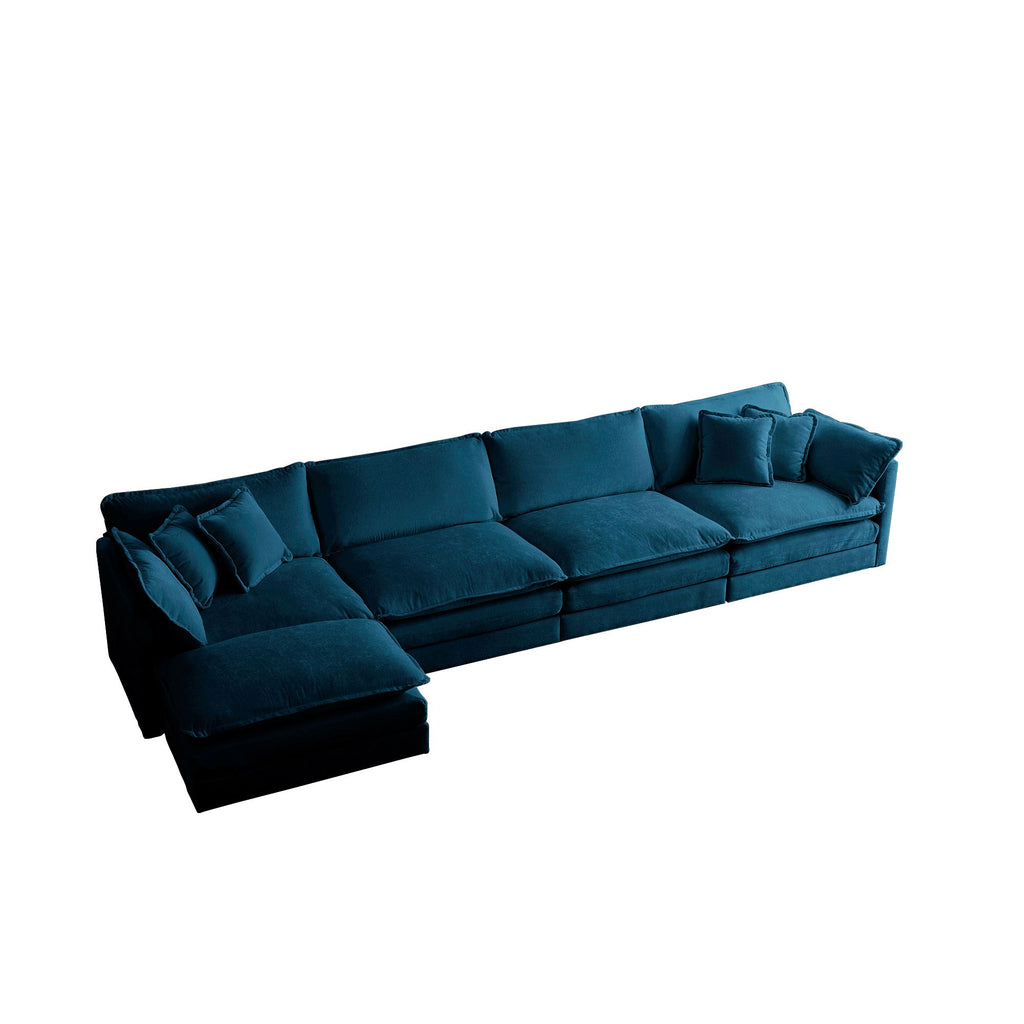 Blue Five-Seat Modular U-Shaped Sectional with Ottoman