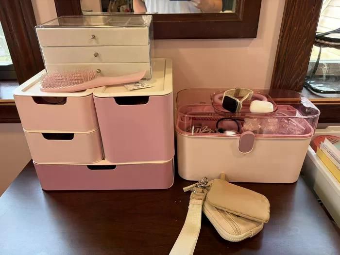 Pink and Cream Modular Drawer Set for Small Essentials