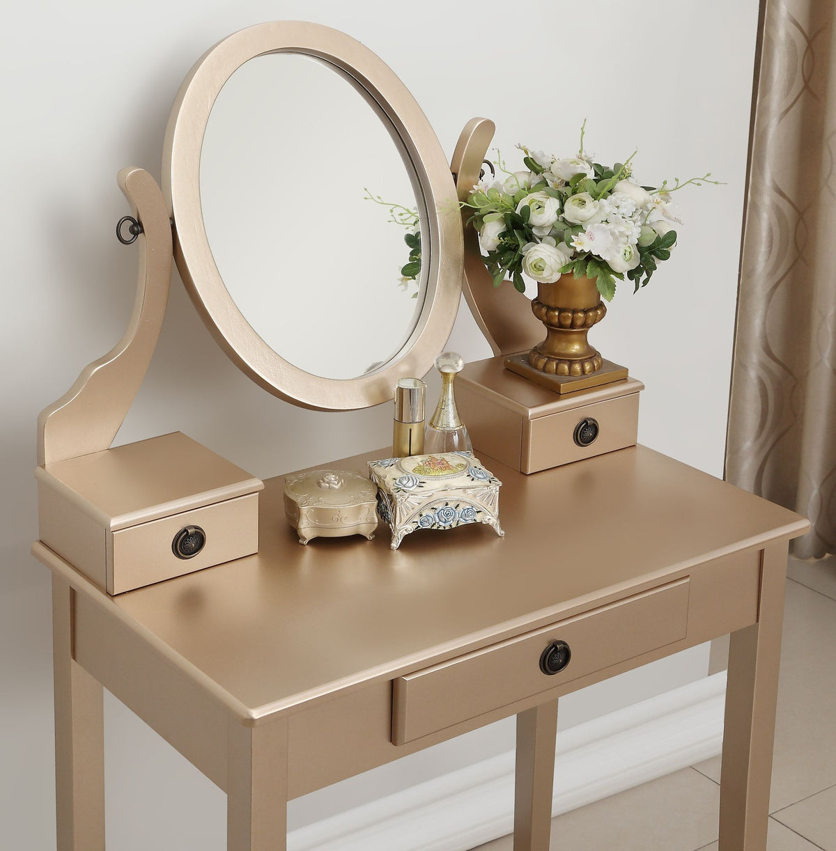 Moniya Gold Vanity Set with Mirror and Stool