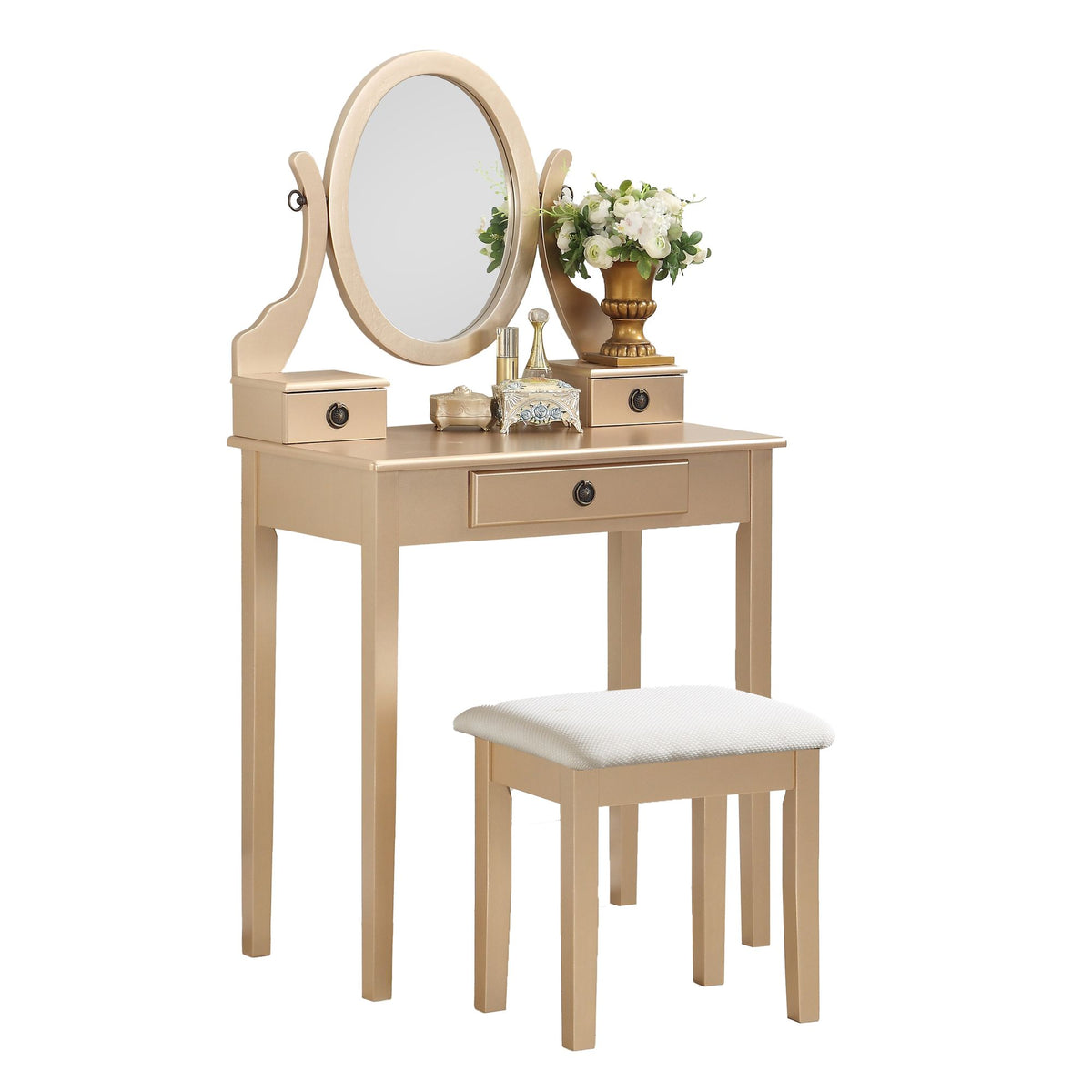 Moniya Gold Vanity Set with Mirror and Stool