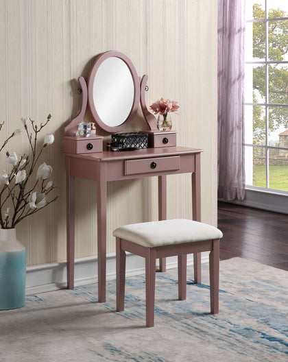 Makeup Vanity Table and Stool Set with Mirror and Storage Drawers