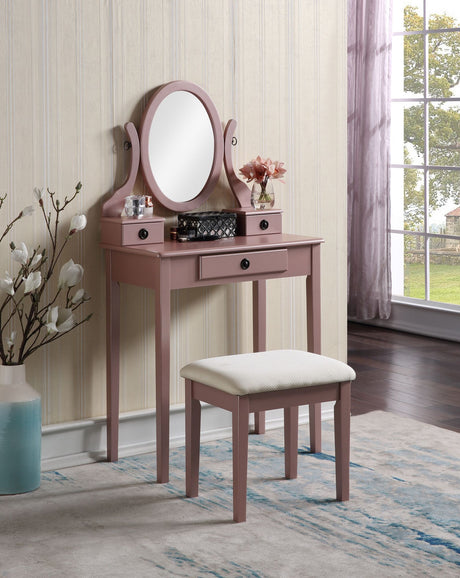 Makeup Vanity Table and Stool Set with Mirror and Storage Drawers