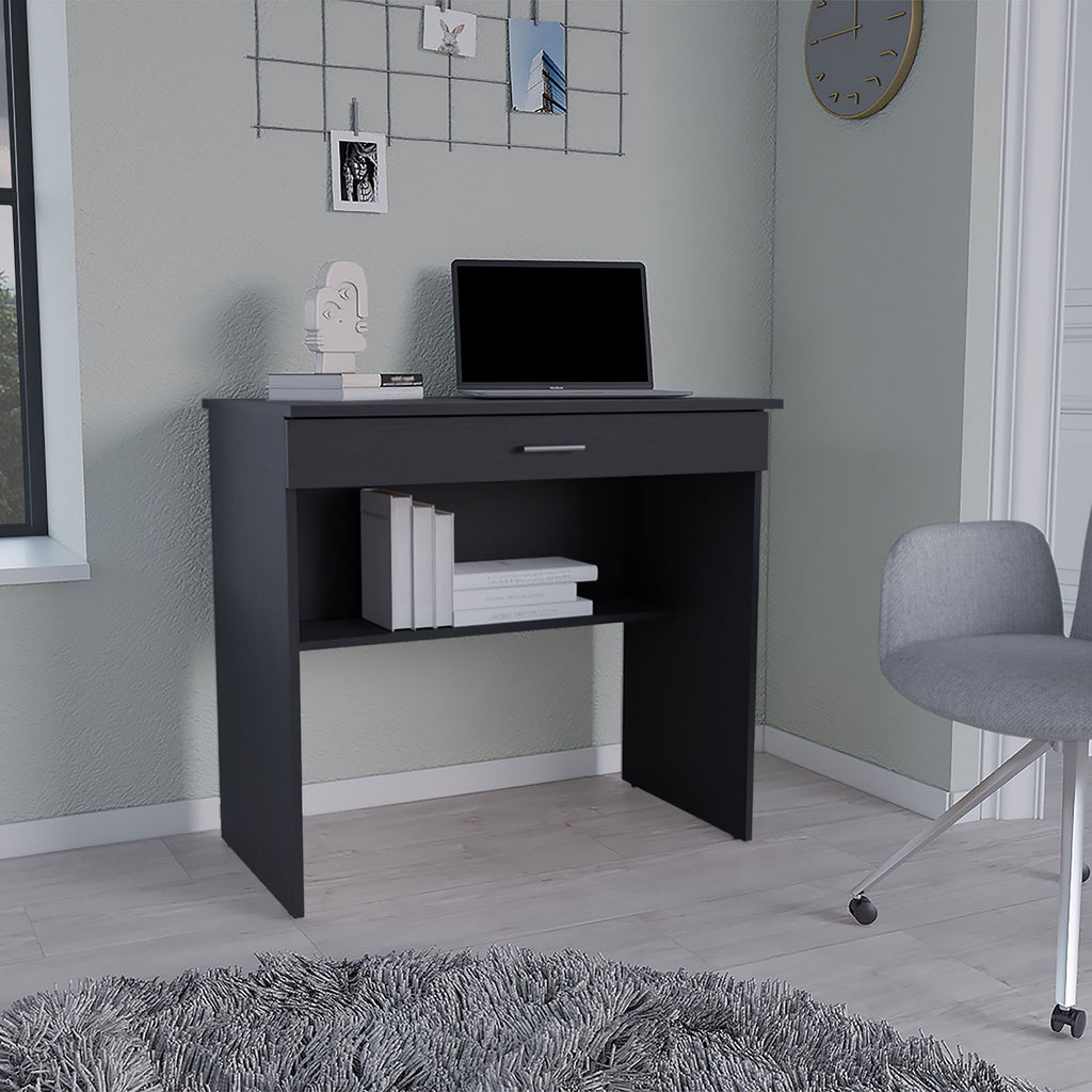 Montana Black Desk with Drawer and Lower Storage Shelf