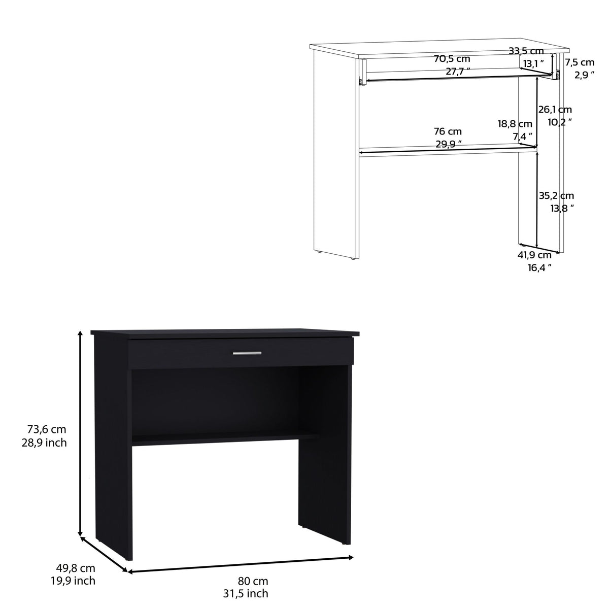 Montana Black Desk with Drawer and Lower Storage Shelf